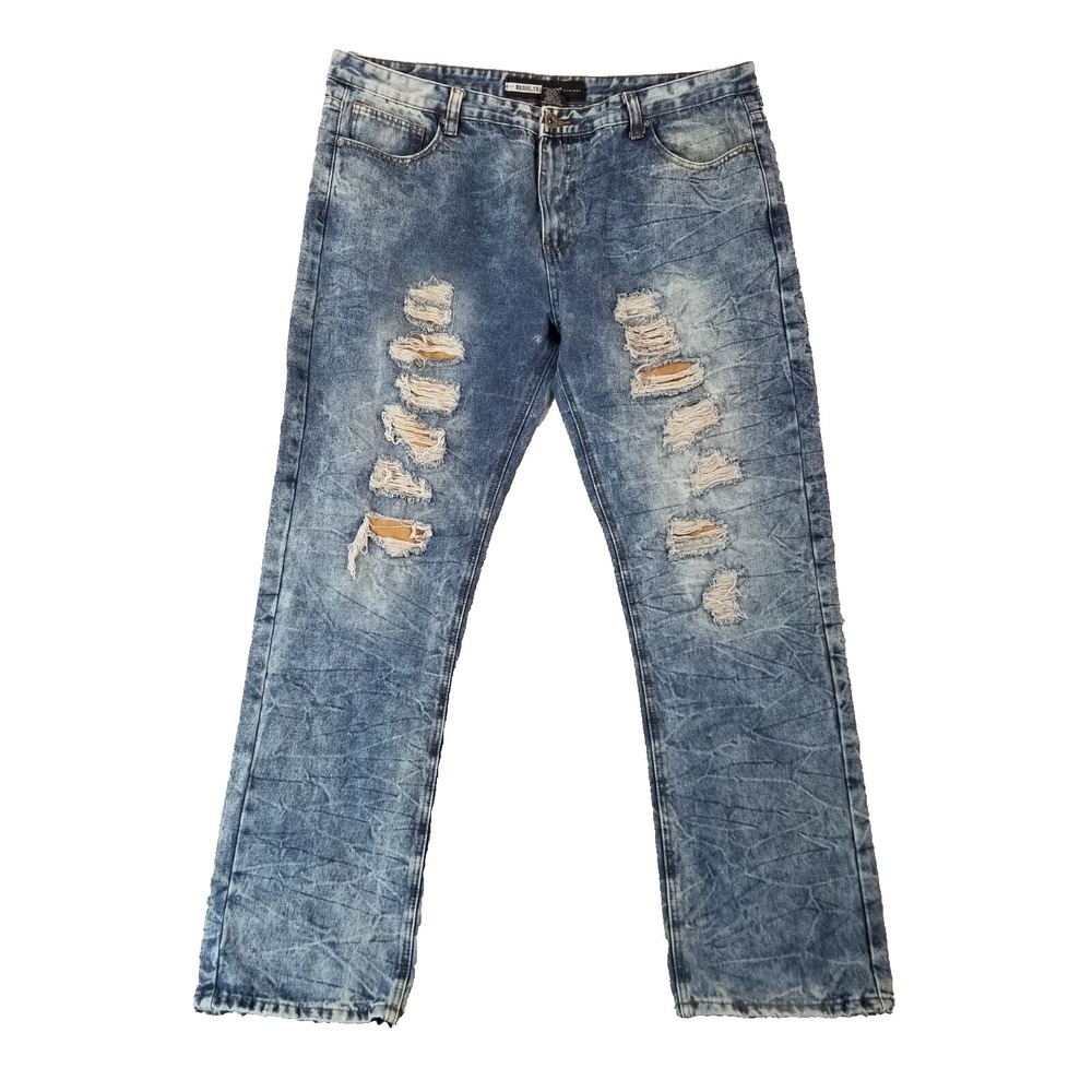 Brooklyn Xpress jeans men's 42x34 relaxed straight blue denim pants distressed